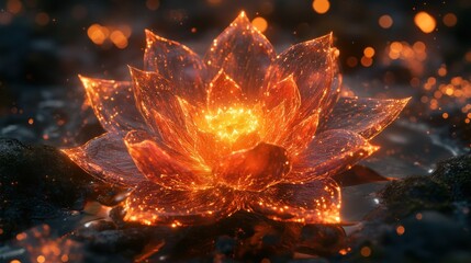 Fiery lotus flower in mystical water