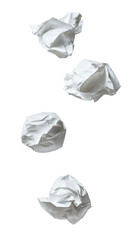 white paper balls falling or floating, isolated on transparent or white background