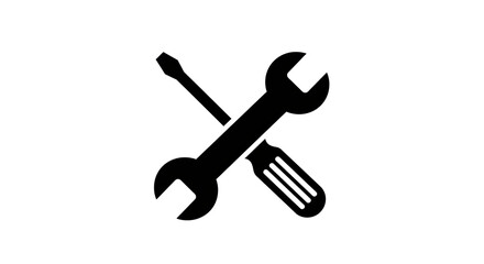 Isolated Wrench and Screwdriver Tool Icon in Black