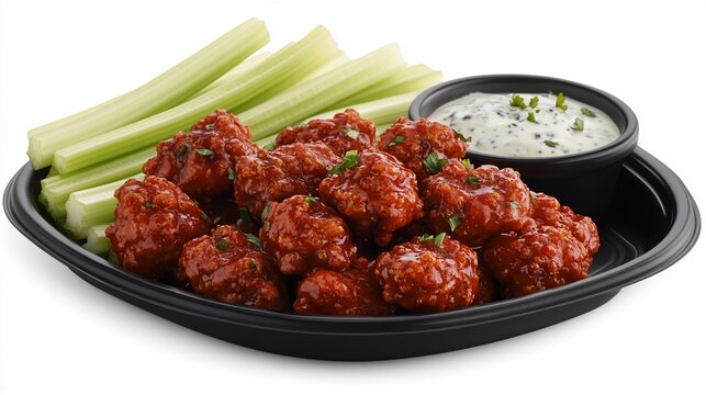 Crispy, flavorful chicken bites served with celery sticks and a creamy sauce