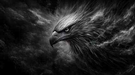 Powerful eagle in stormy sky