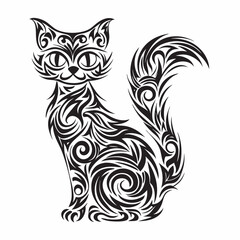 Whimsical Feline Art: A stylized illustration of a cat, intricately designed with swirling patterns and elegant lines, emanating a sense of grace and charm.