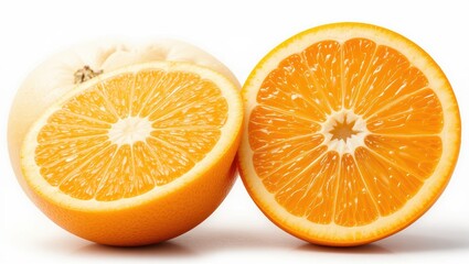 Freshly Sliced Orange Half Revealing Juicy Segments on White Background