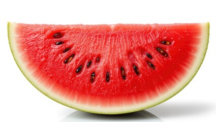 Freshly Sliced Watermelon Against White Background Highlighting Juicy Red Flesh and Green Rind