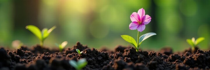 Lila nestled in a bed of soil with roots and stems, plants, branches