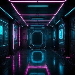 Fototapeta premium Neon Cyberpunk Corridor