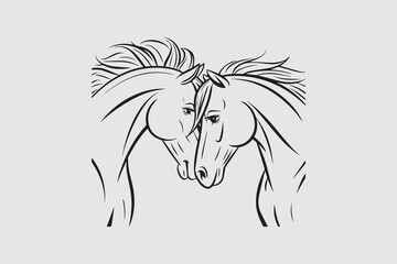 Head to head Horse  Black and White Vector