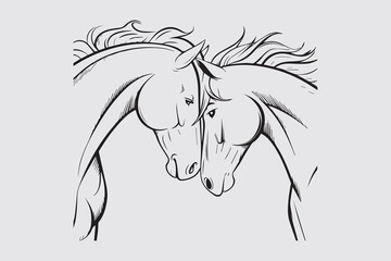Head to head Horse  Black and White Vector