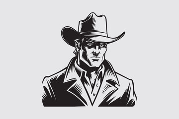 Cowboy Western Hat  Black and White Vector
