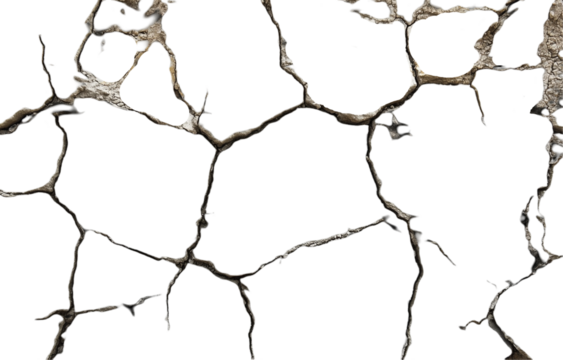Cracked dry earth texture isolated on white and transparent background