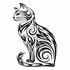 Elegant Cat Illustration: A sophisticated illustration of a cat, intricately designed with flowing lines and patterns, conveying a sense of poise and elegance. 