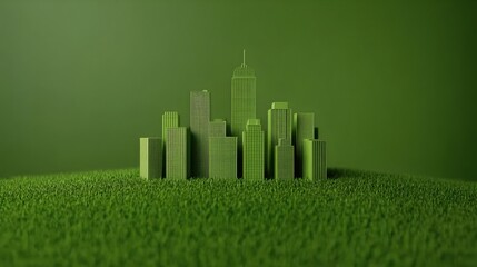 Fototapeta premium Green Urban Landscape with Skyscrapers and Grass Background