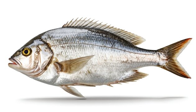 Fresh Silver Sea Bream Fish Isolated on White