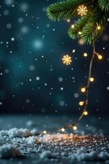 Snowflakes falling gently around a Christmas garland, garland, Christmas, festive