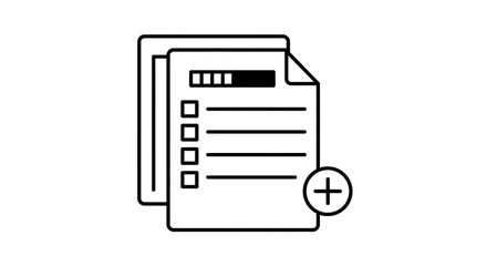 Isolated Documents with Checkboxes and Plus Sign Symbolizing Add New Task