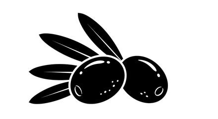 Isolated Pair of Black Olives with Leaves