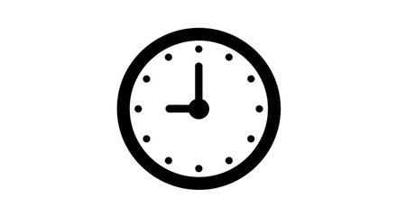 Isolated Black Clock at Nine O'Clock