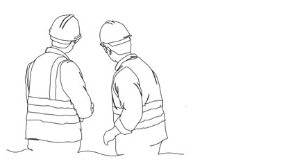 Line Art Drawing of a Construction Architect Working at a Site	