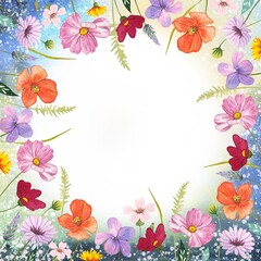 Frame with meadow flowers. Watercolor illustration