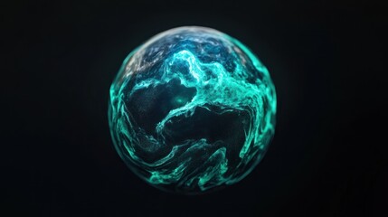 Abstract, glowing, Earth-like sphere, dark background