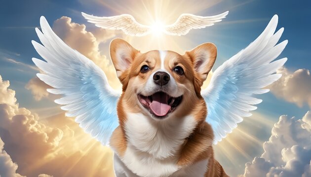 Corgi Dog with Angel Wings in Heaven
