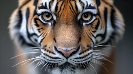 Obraz premium Close-up of a tiger's intense face. Focused on the tiger's expressive eyes and striking markings