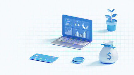 3D Fintech Finance Business Banking Investment Money Illustration with Financial Cash Concept.