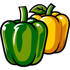 fresh green and yellow  bell pepper vegetables flat color block editable vector illustration