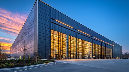 Obraz premium Modern Hangar Sunset for Airport Complex.