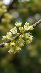 Delicate linden flower buds on a wooden branch, floral, nature, flowers