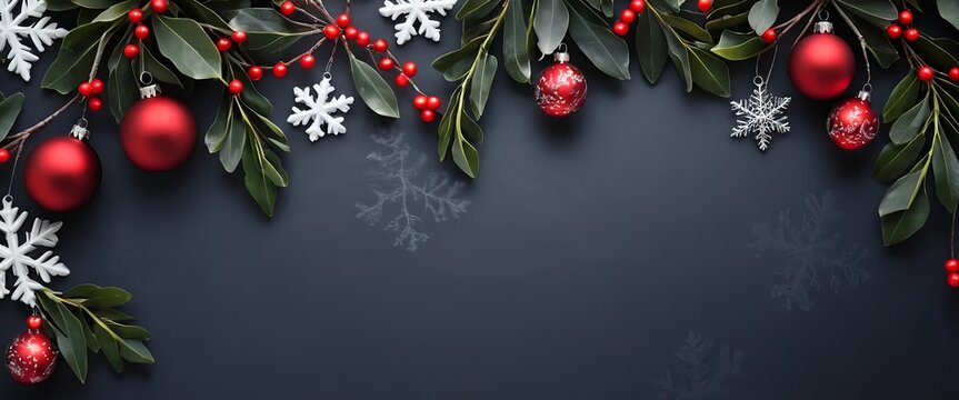 Festive Christmas Border with Holly, Ornaments, and Snowflakes