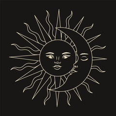 Vector illustration set of moon phases. Different stages of moonlight activity in vintage engraving style. Zodiac S