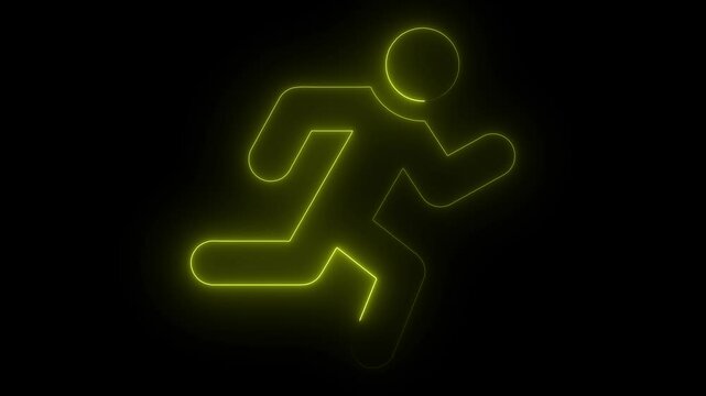 Glowing neon line blue color runner sing.