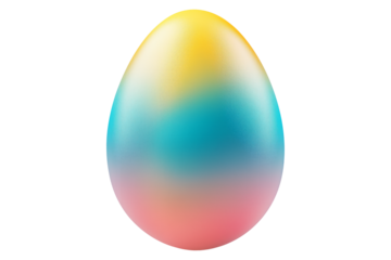 Gradient colored Easter egg with smooth transitions of blue, yellow, and pink isolated on white transparent background. Symbol of Easter celebration and festivity
