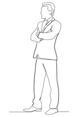 businessman with crossed arms - continuous single line drawing.