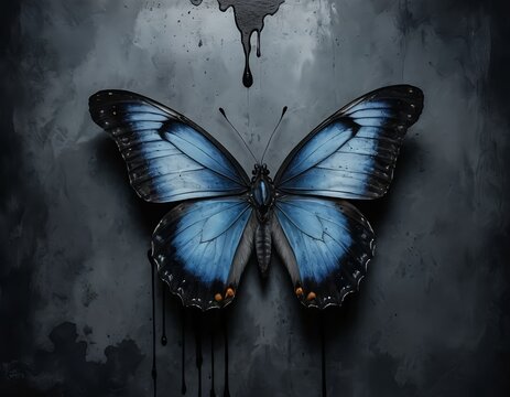 Blue Morpho Butterfly, Dark Background, Abstract Art