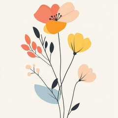 Minimalist floral illustration in pastel shades.