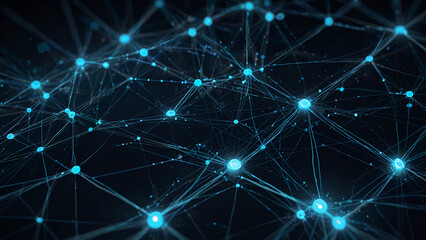Fototapeta premium Interconnected Network Nodes with Glowing Blue Circles and Light Lines Representing Data Flow Neural Network or Social Connections