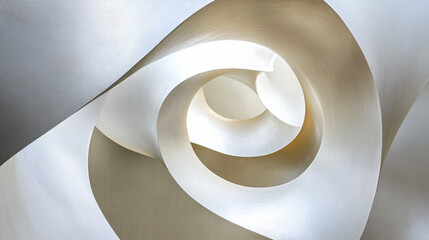 Obraz premium Stunning spiral shaped sculpture showcasing fluid abstract forms under soft diffused lighting for a captivating artistic display.