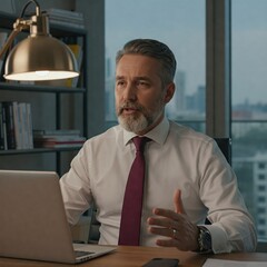 Modern European Businessman in a High-Rise Office
