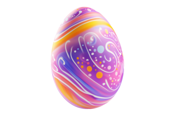 Decorative Easter egg with shimmering pastel stripes in gold, blue, and purple isolated on white transparent background. Symbol of Easter and celebration