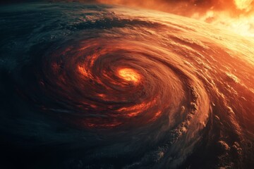 Fiery spiral nebula swirling in space.