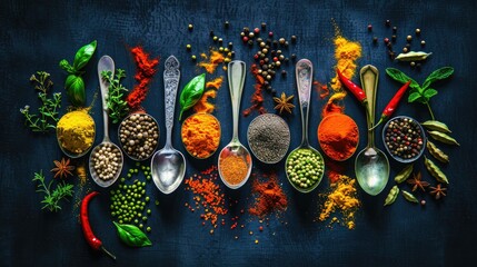 A Collection of Spices and Herbs in Spoons
