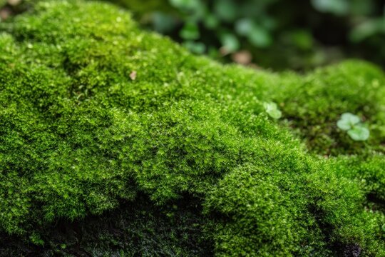 Close up of lush green moss covering a surface