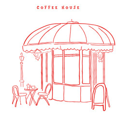hand drawn line art vector of Coffee house. Prints for wall hangings. Coffee house prints. Freestyle retro sketches.
