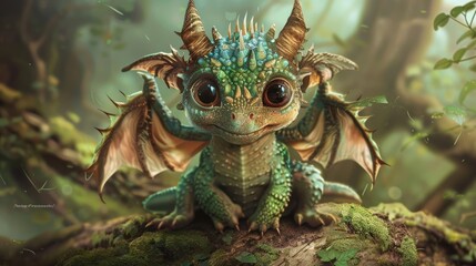 Fototapeta premium A Curious Little Dragon in the Forest