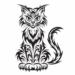 Cute black and white cat and owl vector illustration