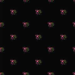 Seamless Black Background With Colorful Floral Motif Pattern in Bright Colors