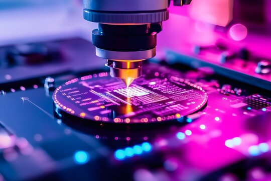 A high-tech robot constructing a glowing electronic device with laser precision, surrounded by floating holographic data projections. - Powered by Adobe