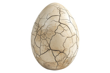 Obraz premium Large cracked dinosaur chicken egg with textured surface and detailed fractures, isolated on white transparent background. Concept of prehistoric life and hatching